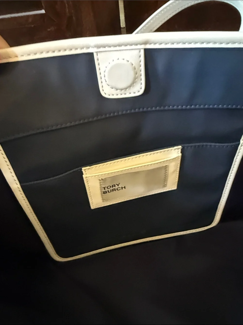 Tory Burch Navy and White Perforated Logo Tote